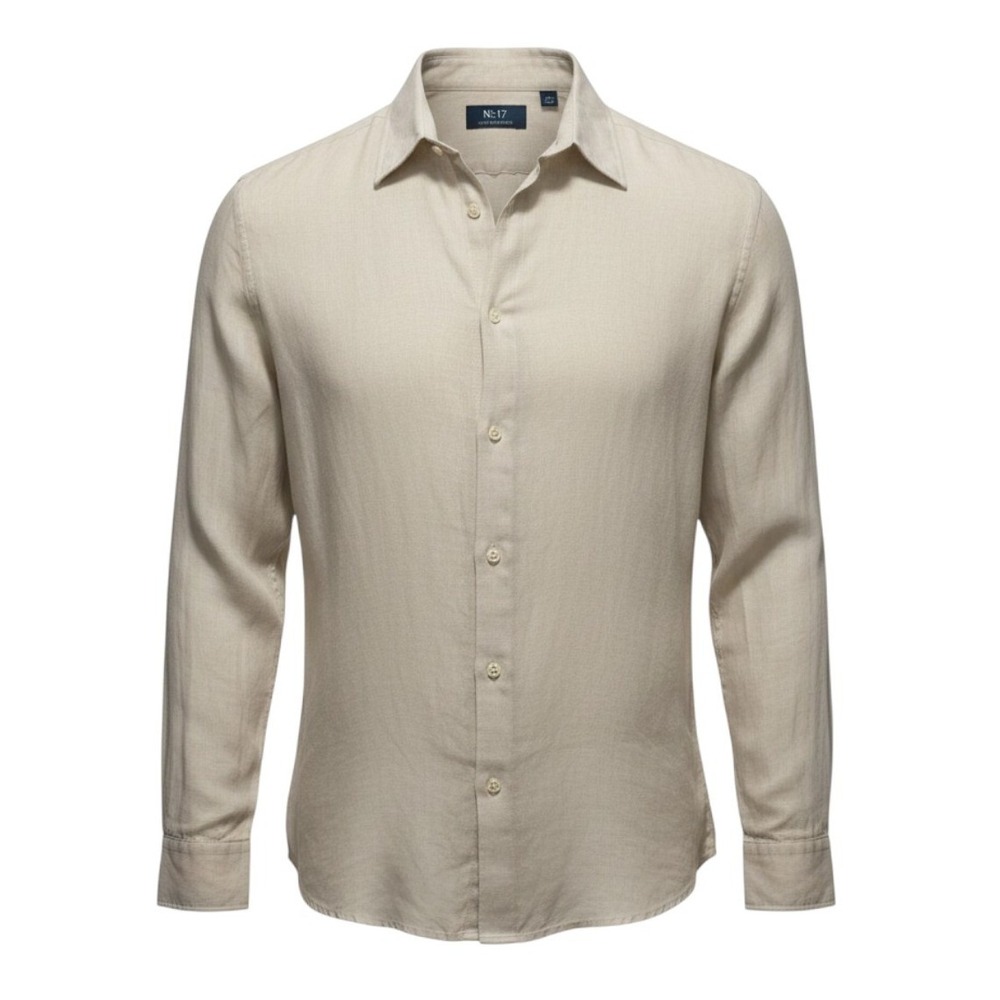 H&M No 17 Shirt Linen Button Down Regular Fit Beige Coastal Summer Men Large
